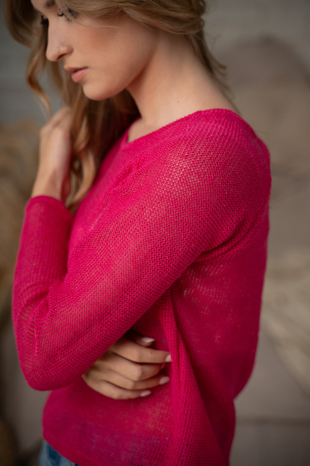 Linen sweater, summer sweater, mesh sweater