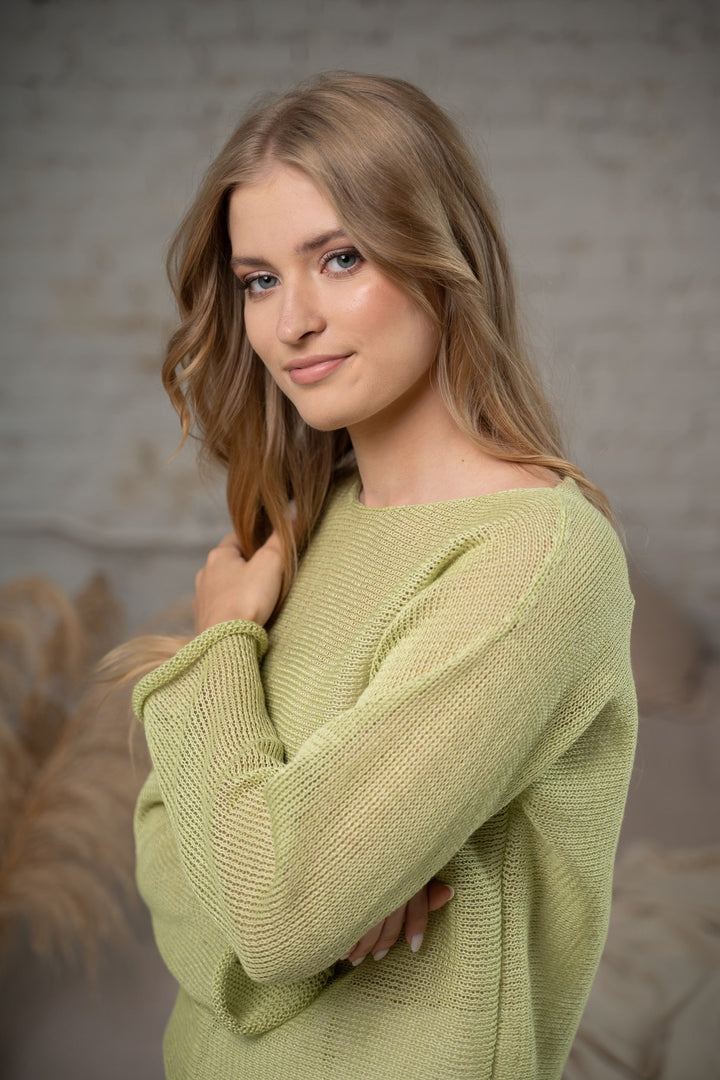 #color_apple-green, 100% linen knitwear sweater