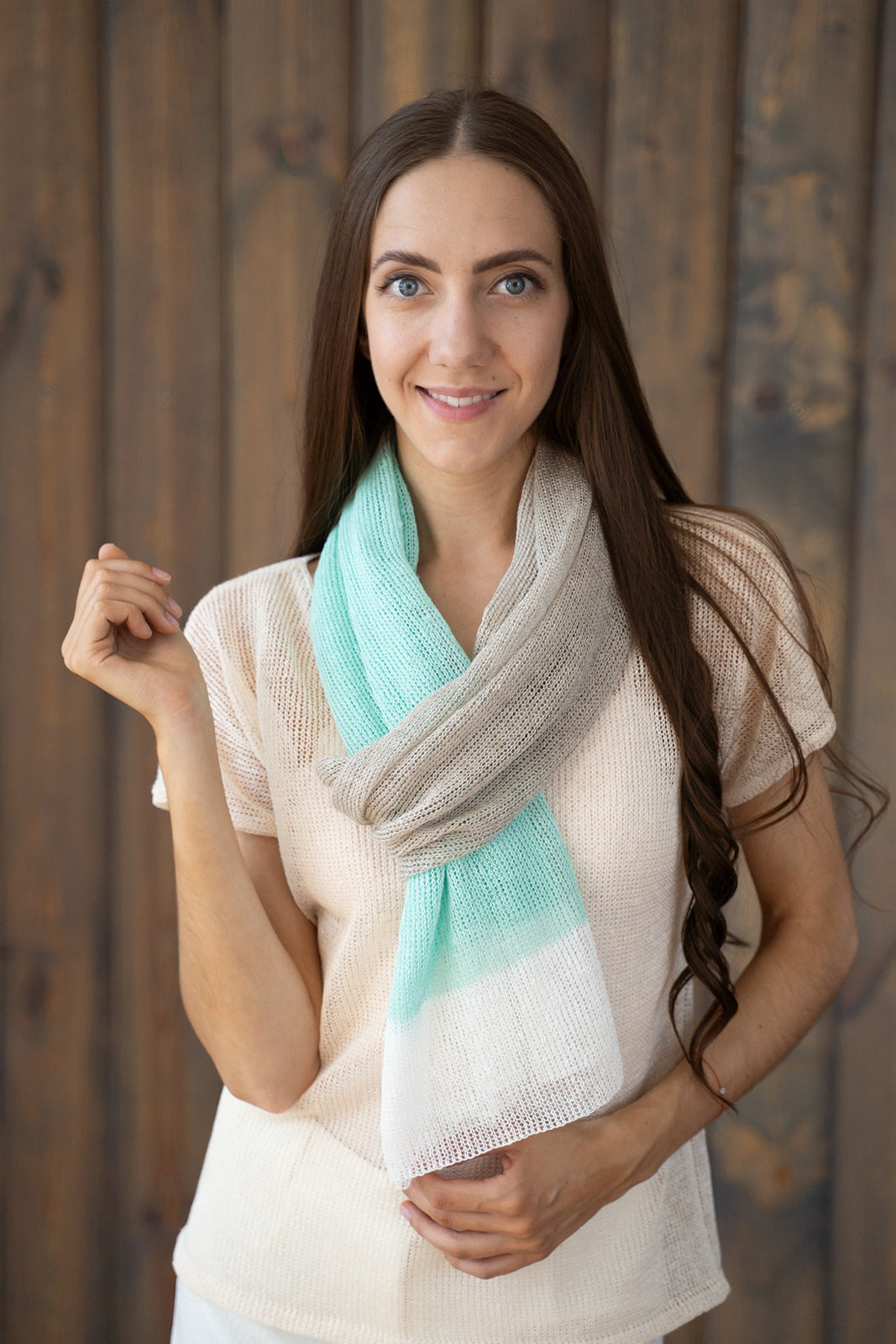 Knitted natural linen long summer shawl for woman – LINEN ISLE